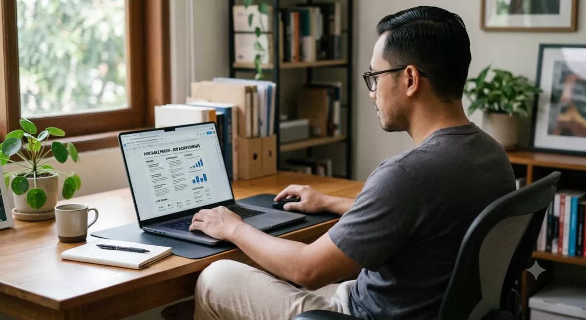 Jika ingin sukses kariermu saat ini dan ke depan, kamu wajib punya protable proof. (Pejuangkantoran.com/Made with Google AI)