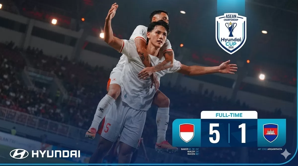 Indonesia membuka kampanye ASEAN Cup apa ya?p (ASEAN Hyundai Cup) dengan raihan positif. Meraih kemenangnan telak 5 - 1 atas Kamboja. Lalu beda ASEAN Cup dengan FIFA Asean Cup  (Instagram AFF/Google Gemini)