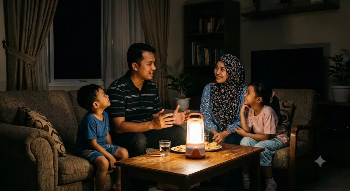 Saat terjadi listrik pada atau mati lampu, lakukan langkah-langkah preventif yang membuat rumah kamu aman. (Pejuangkantoran.com/Made with Google AI)