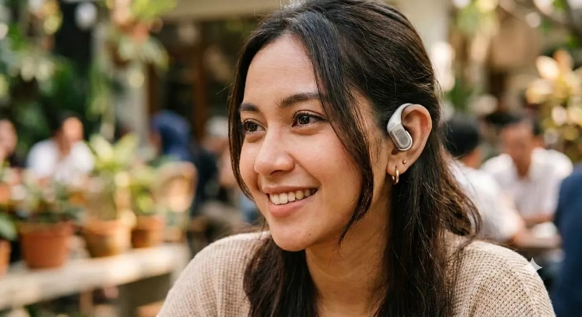 Open-ear air conduction sedang naik daun. Apa bedanya dengan bone conduction? (Pejuangkantoran.com/Made with Google AI)