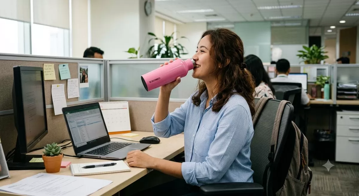 Jangan asal membeli dan memakai tumbler/vacuum flask berbahan stainless steel  tanpa mengetahui dan paham apakah material tersebut food grade atau tidak. (Pejuangkantoran.com/Made with Google AI)