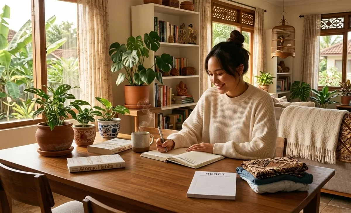 Weekend reset adalah cara sederhana untuk memanfaatkan akhir pekan bukan hanya untuk bersantai, tetapi juga menyiapkan tubuh, rumah, pikiran, dan agenda agar lebih siap menghadapi minggu baru.  (Made by Google Gemini/PejuangKantoran.com )