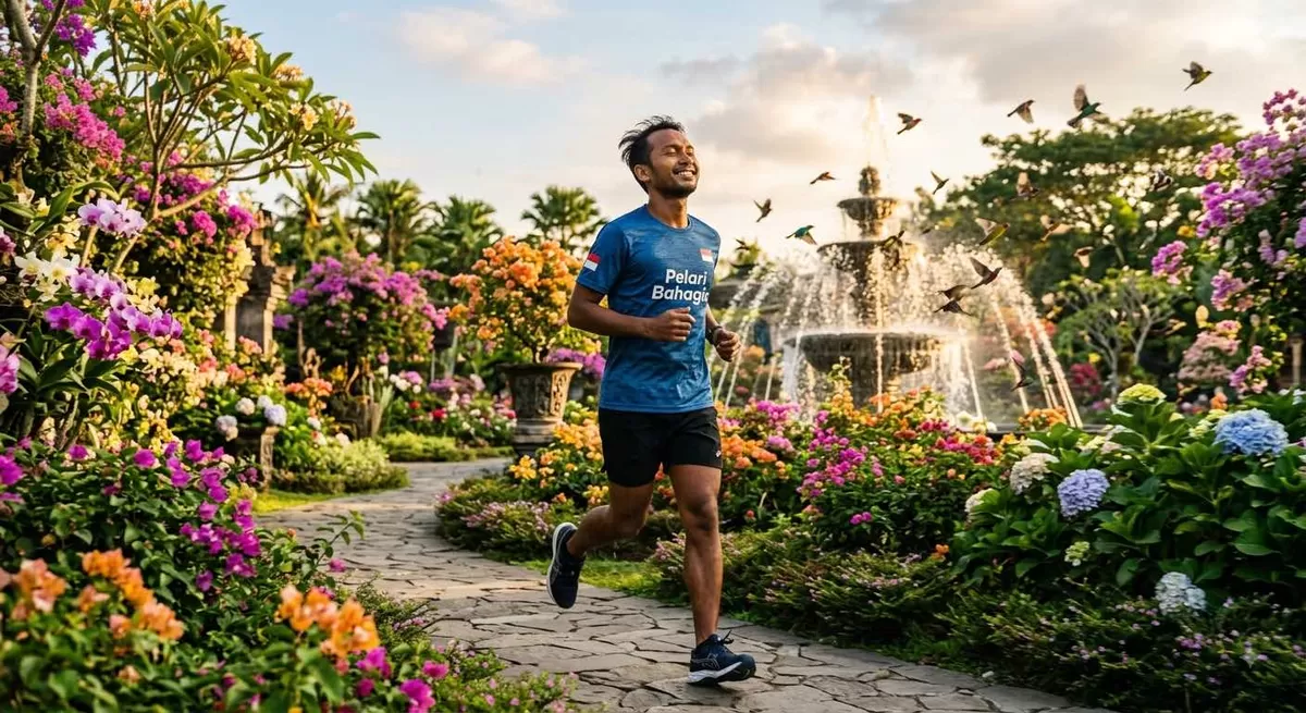 Saat kamu berlari dan masuk dalam mode running zen, maka stres kamu bisa hilang. (Pejuangkantoran.com/Made with Google AI)