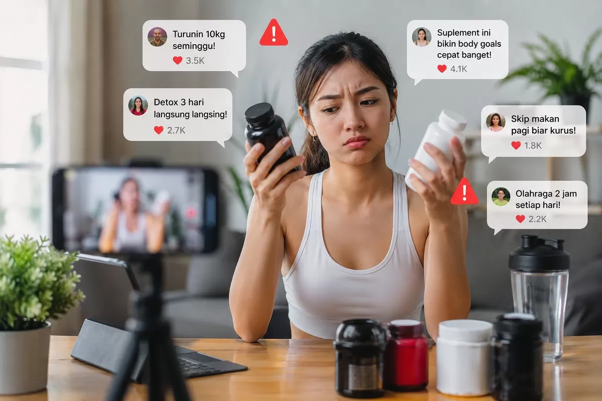 Tren olahraga viral seperti 12-3-30 dan SkinnyTok kembali ramai diperbincangkan di TikTok dan media sosial lainnya, terutama di kalangan Gen Z yang menjadikan platform ini sebagai sumber utama informasi kebugaran. Masalahnya, tidak semua tren yang viral itu aman atau terbukti secara medis. (ClaudeAI/PejuangKantoran)