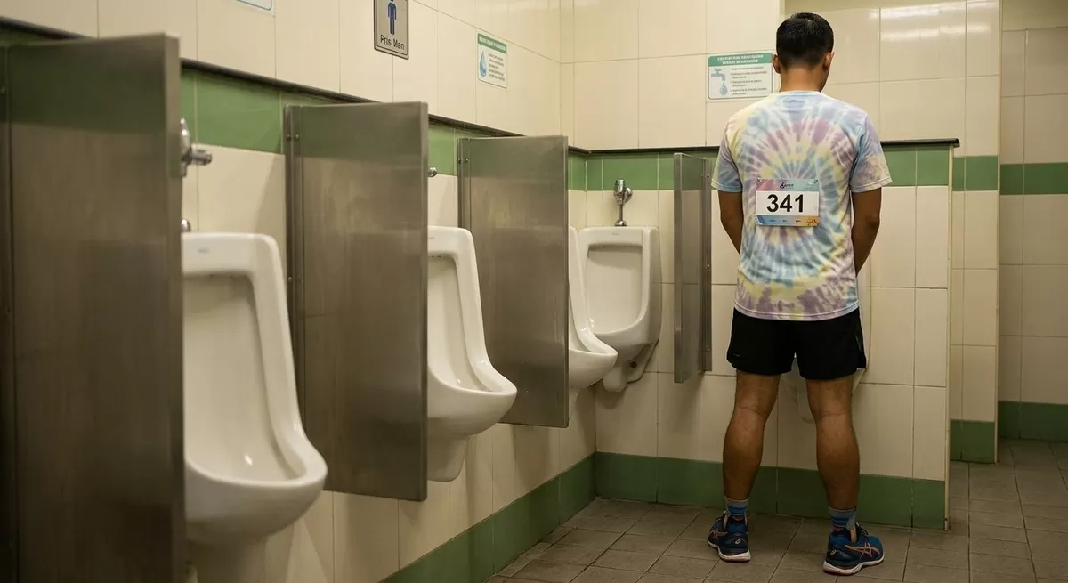 Urine kamu berwarna merah setelah lari dengan intensitas tinggi? Ini penyebabnya! (Pejuangkantoran.com/Made with Google AI)