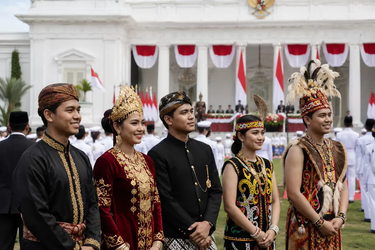 Untuk yang mendapat undangan hadir di upacara peringatan hari kemerdekaan RI ke-81 muncul pertanyaan, apakah masih wajib memakai baju adat atau tidak. Berikut mitos dan faktanya. (Generated by AI/PejuangKantoran.com)