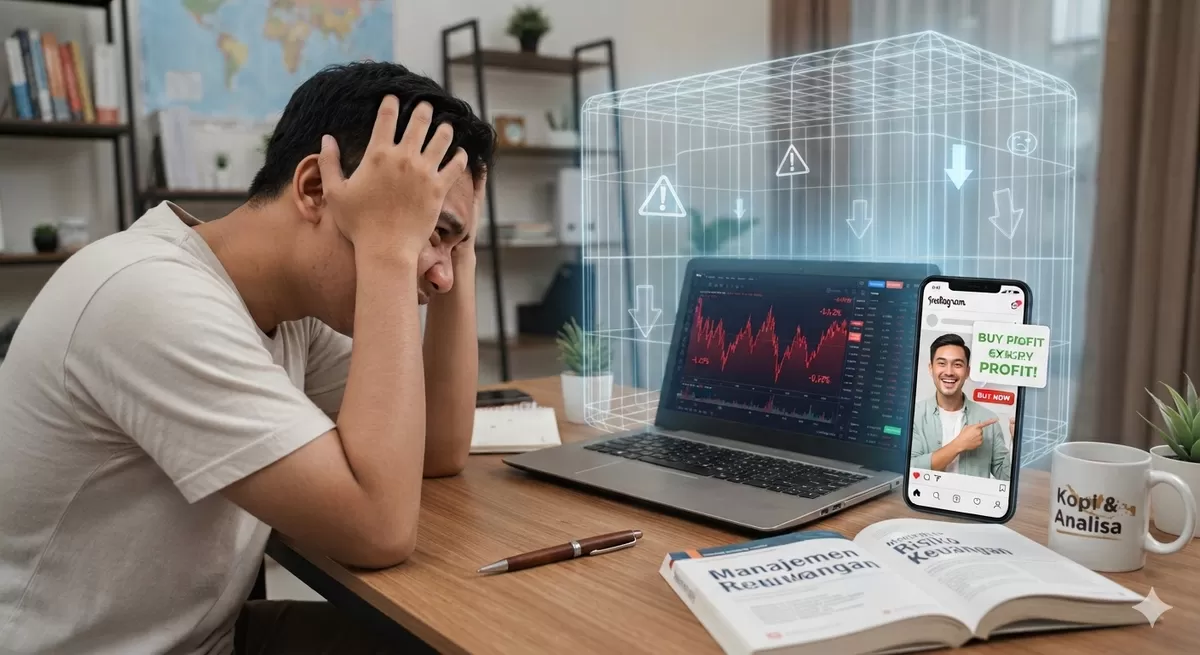 Jangan mudah percaya dengan influencer keuangan yang ada di media sosial walaupun followernya banyak. Kita tetap harus waspada karena investasi yang menjanjikan return menggiurkan wajib kita waspadai.  (Generata by Google Gemini/PejuangKantoran.com)