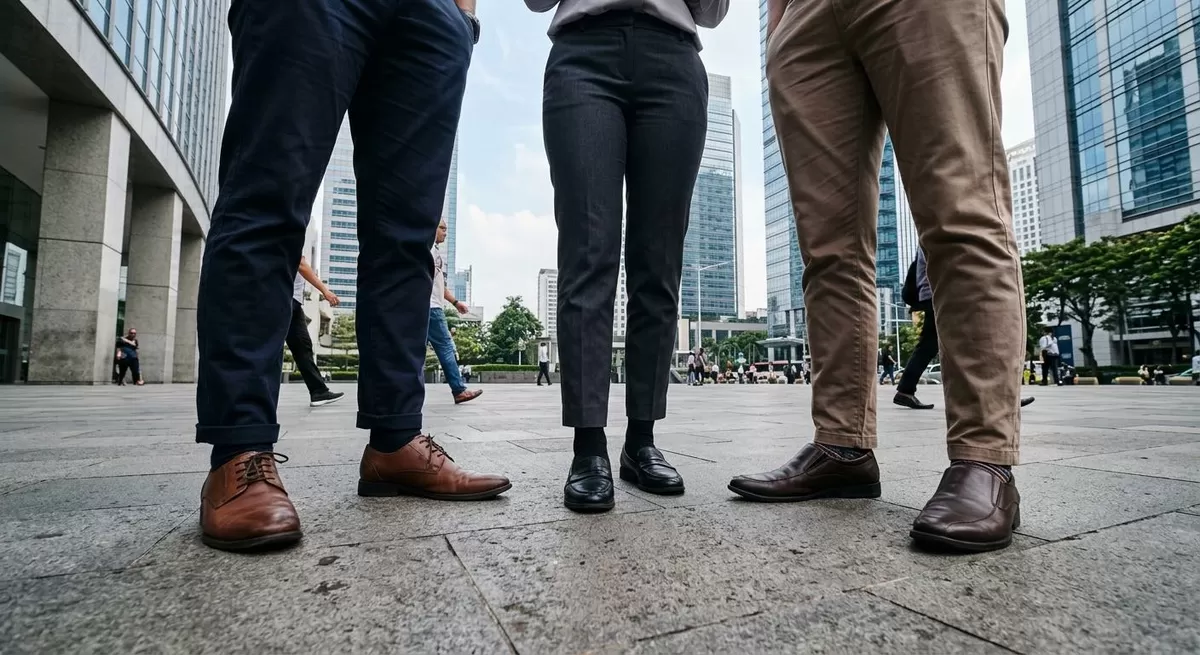Meskipun bukan aturan yang kaku, namun jenis sepatu formal sebaiknya disesuaikan dengan jenis pekerja/profesi dan lingkungan kerja. (Pejuangkantoran.com/Made with Google AI)