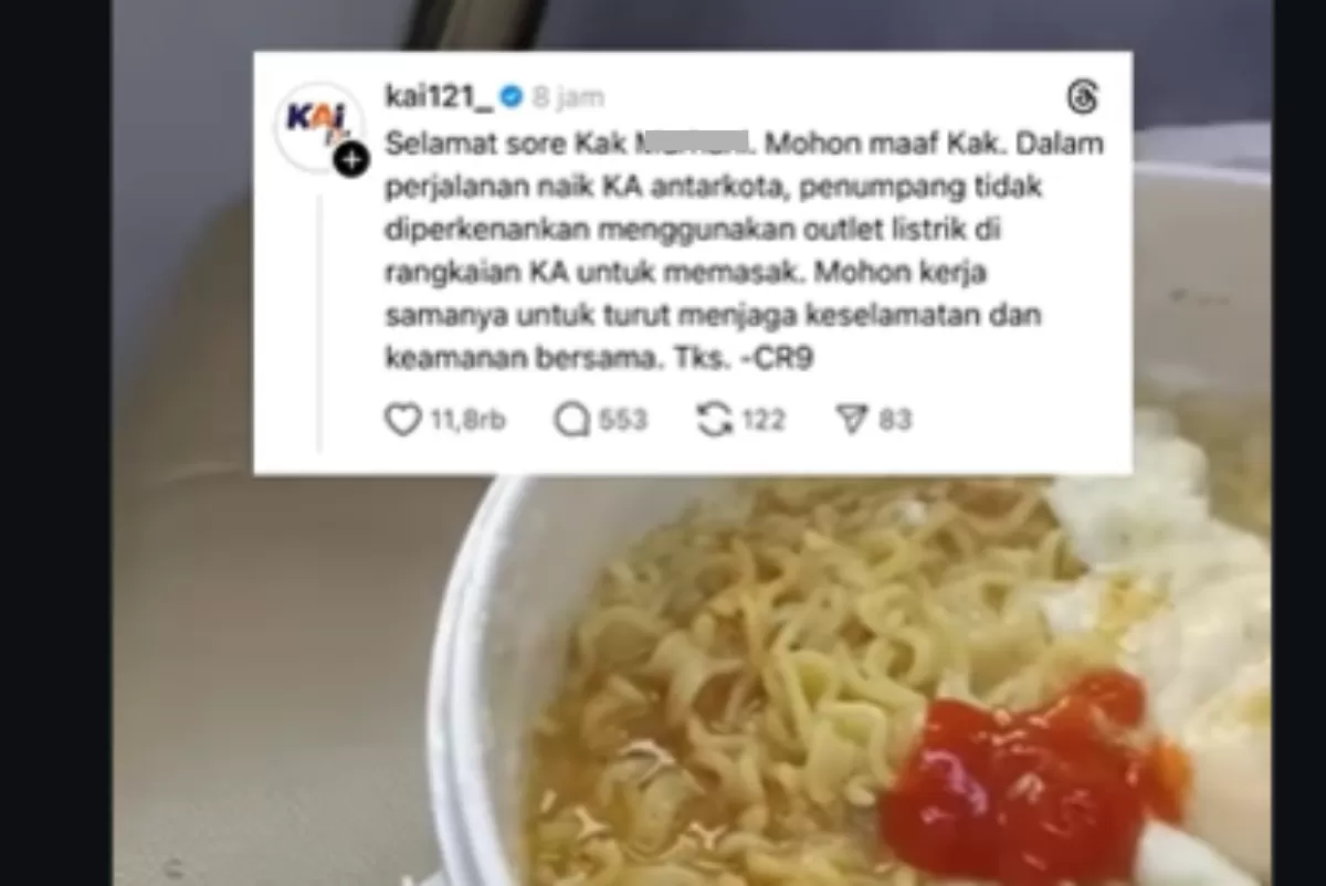 Geger Penumpang KA Ditegur Keras KAI usai Colok Panci Listrik Buat Masak Mi, Ternyata Ini Alasannya (Tangkap layar Instagram @liputancikarang)