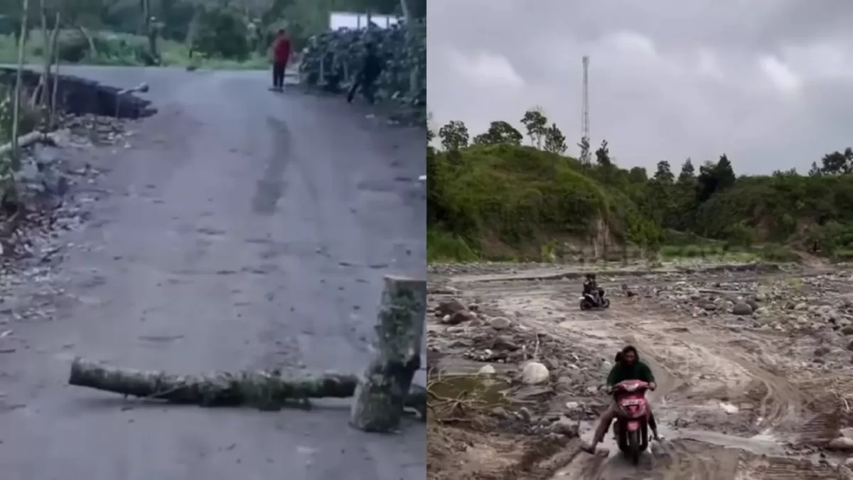 Lubang raksasa di Aceh Tengah makin melebar hingga ke jalan alternatif. (Instagram/keber_gayo)
