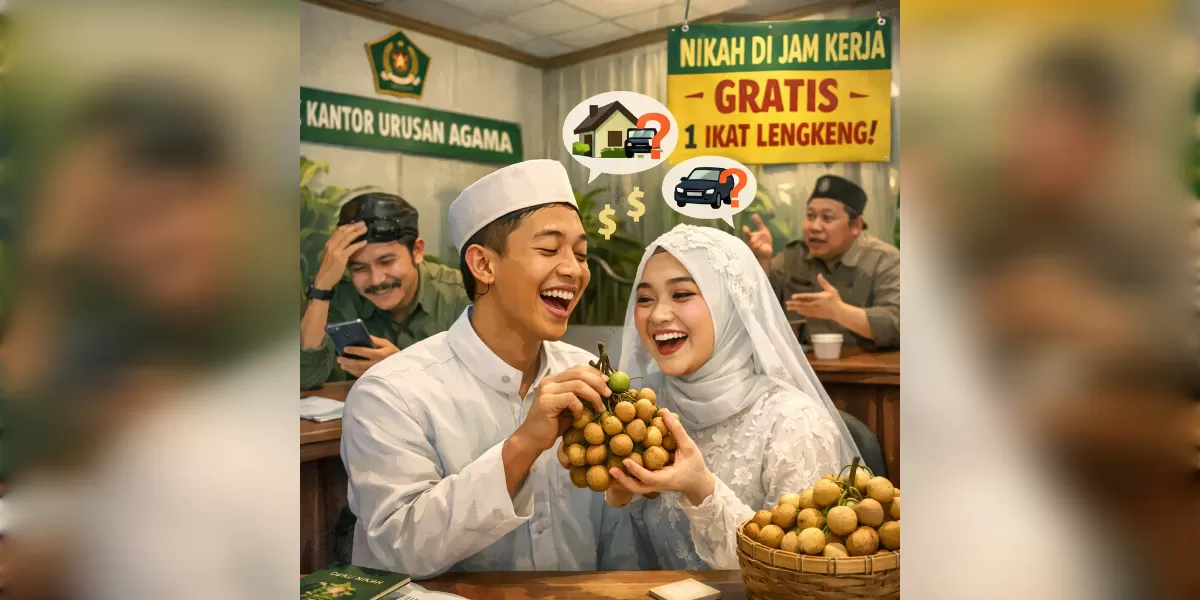Ilustrasi Marketing KUA pakai bonus lengkeng viral di TikTok (Desain AI )