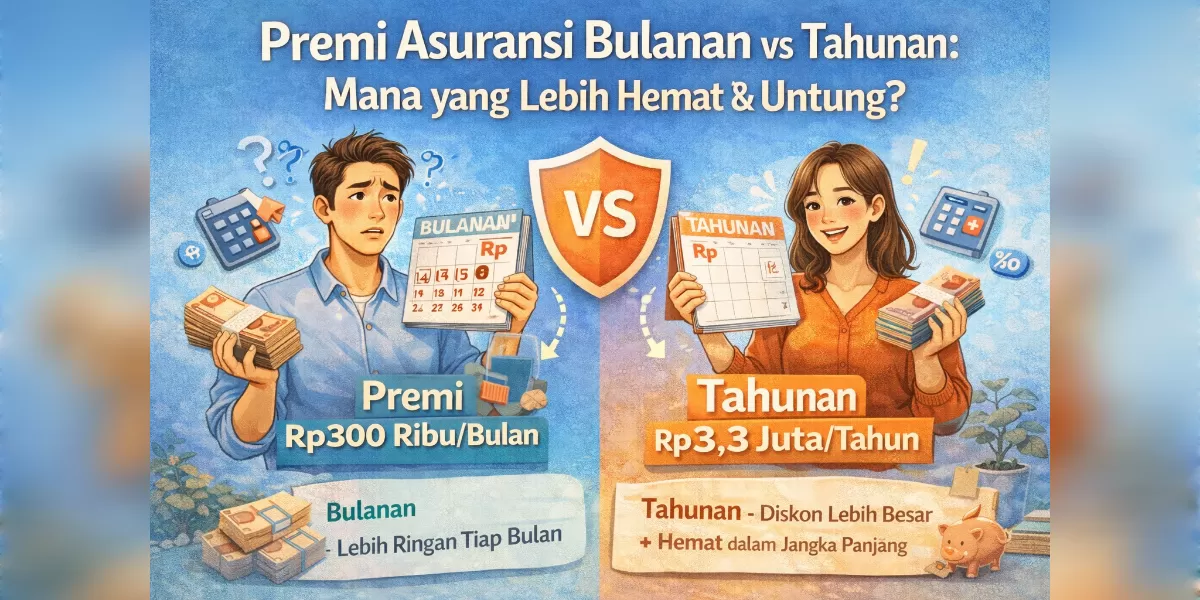 Ilustrasi Premi Asuransi Bulanan vs Tahunan (Desain AI )