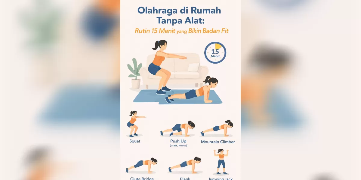 Ilustrasi Olahraga di rumah tanpa alat: rutin 15 menit (Desain AI )