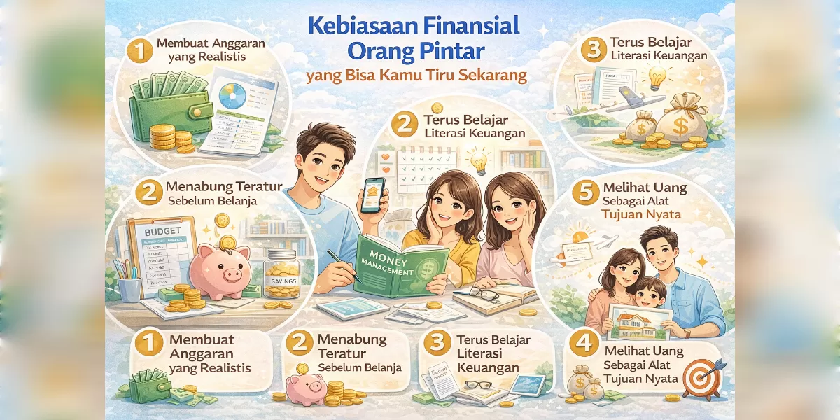 Ilustrasi Pelajari kebiasaan finansial orang pintar (Desain AI )