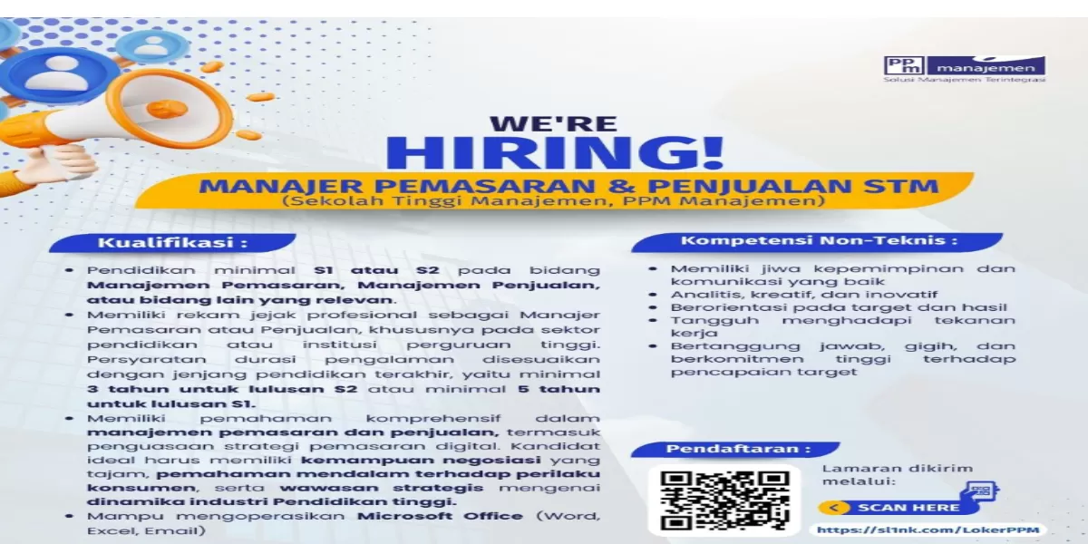 PPM Manajemen buka 3 lowongan kerja 2026 (Instagram @ppm_manajemen)