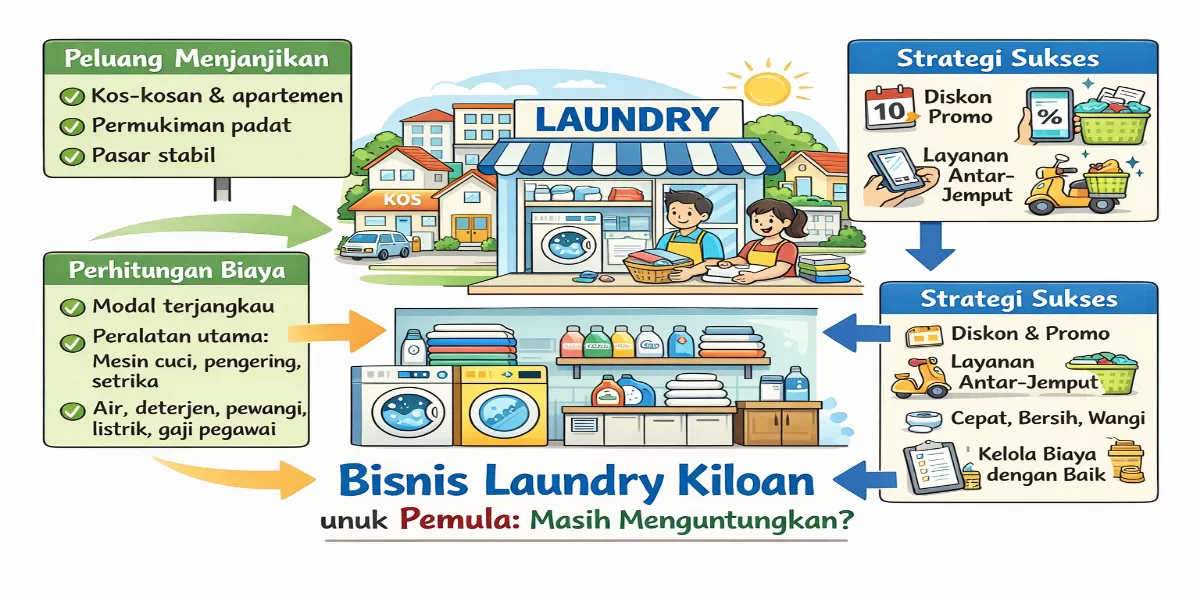 Ilustrasi bisnis laundry kiloan untuk pemula! (Desain AI )