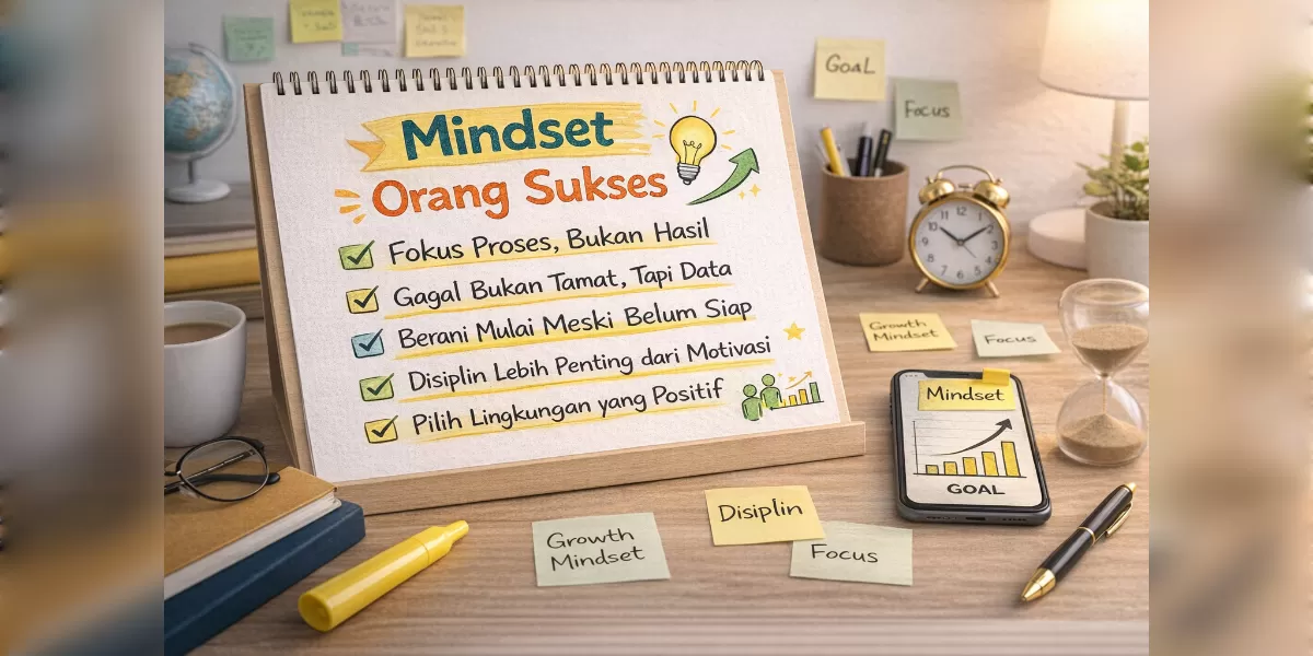 Ilustrasi Mindset orang sukses membantu kamu lebih maju (Desain AI )