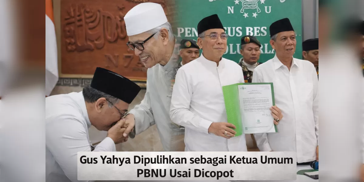 Ilustrasi PBNU pulihkan Gus Yahya sebagai Ketum usai dicopot (Gambar dari Instagram @nuupdate didesain ulang AI)