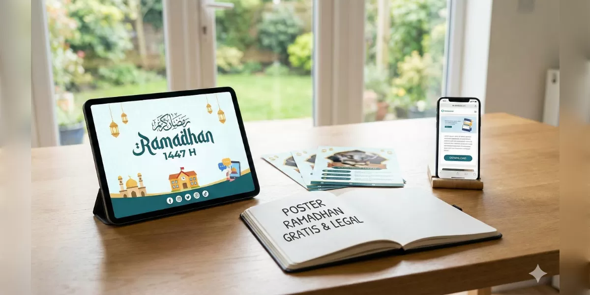 Ilustrasi link poster Ramadhan 1447 H gratis (Desain AI )