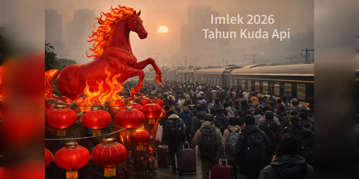 Ilustrasi Imlek 2026 masuk Tahun Kuda Api (Desain AI )