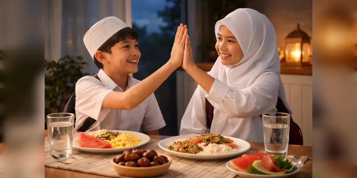 Foto ilustrasi Tips bantu anak sekolah tetap semangat jalani Puasa (Desain AI )