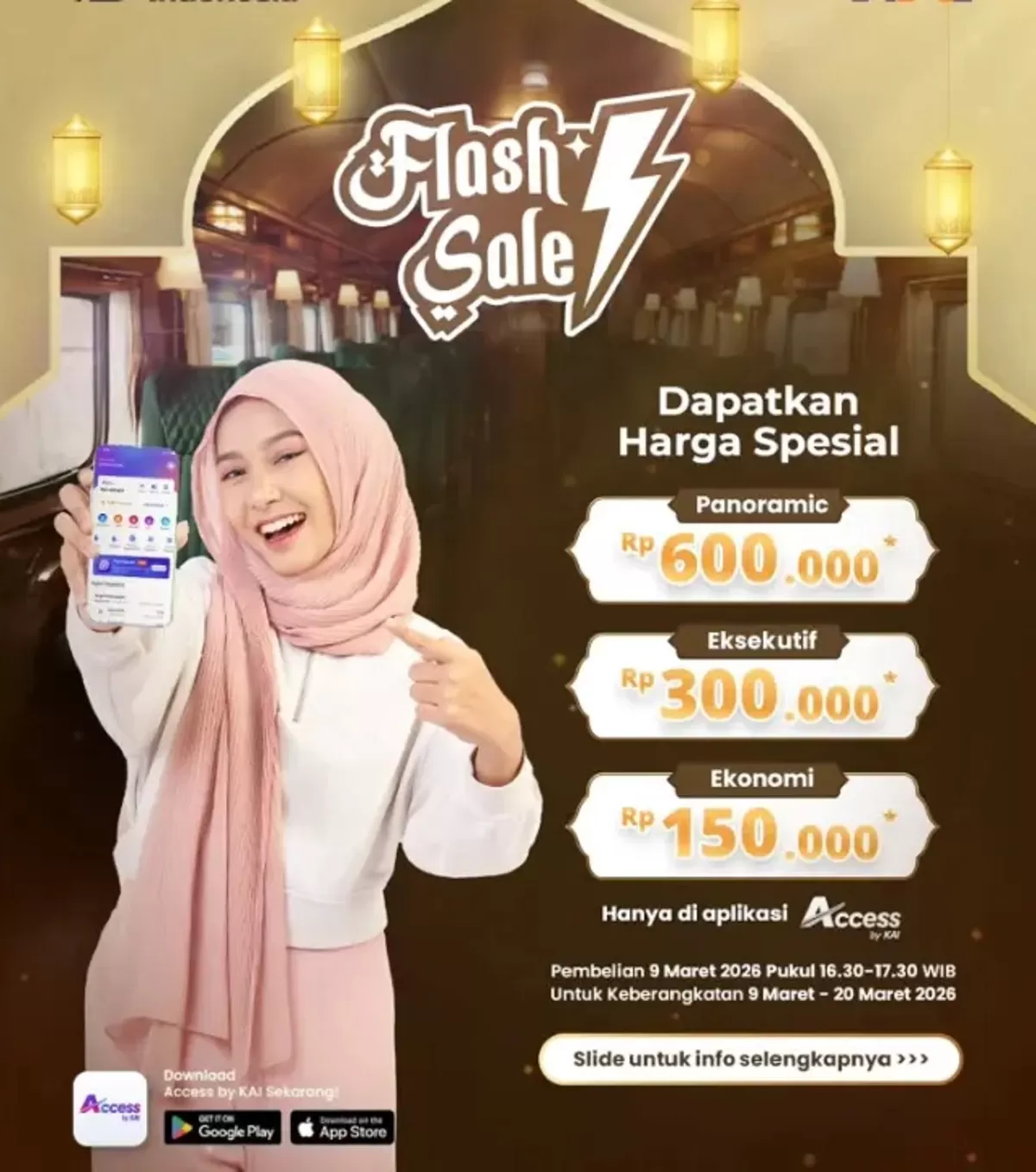 Flash sale tiket KAI mudik Lebaran 2026 dibuka 9 Maret! Simak cara ikut war tiket, harga promo, dan link resmi pembelian di sini.