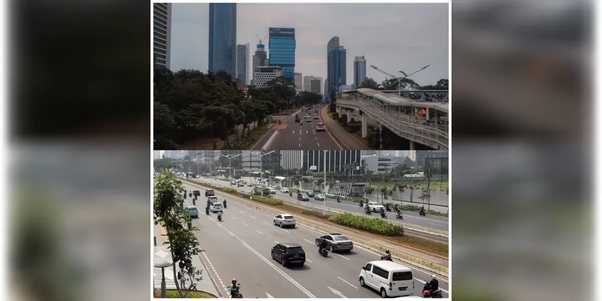 Suasana Hari pertama WFA jelang Lebaranvdi jalan Sudirman-Thamrin  (Pinterest @rahmat_satriya)