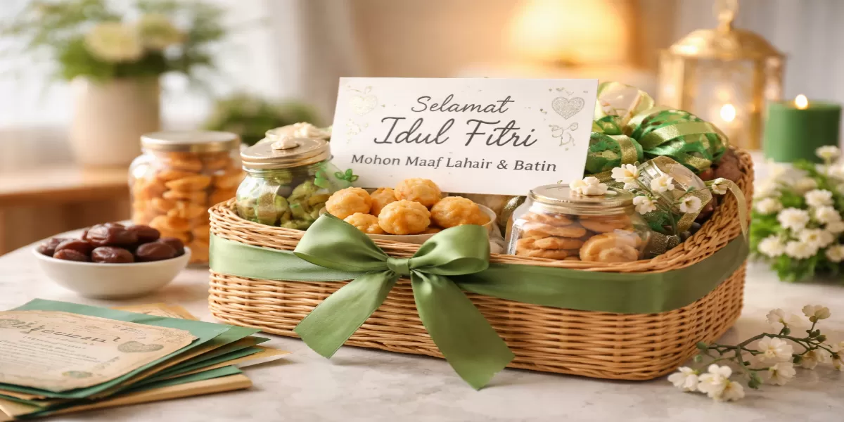 Foto ilustrasi Ide ucapan hampers Lebaran kekinian, (Desain AI )