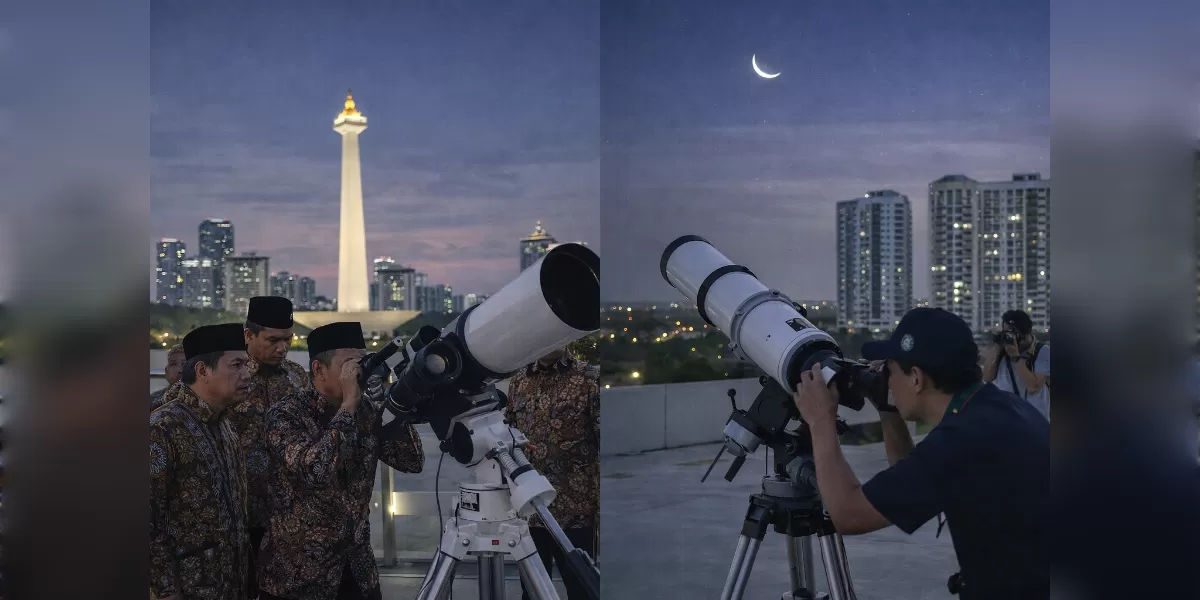 Foto ilustrasi titik pemantauan hilal Lebaran 2026 (Desain AI )