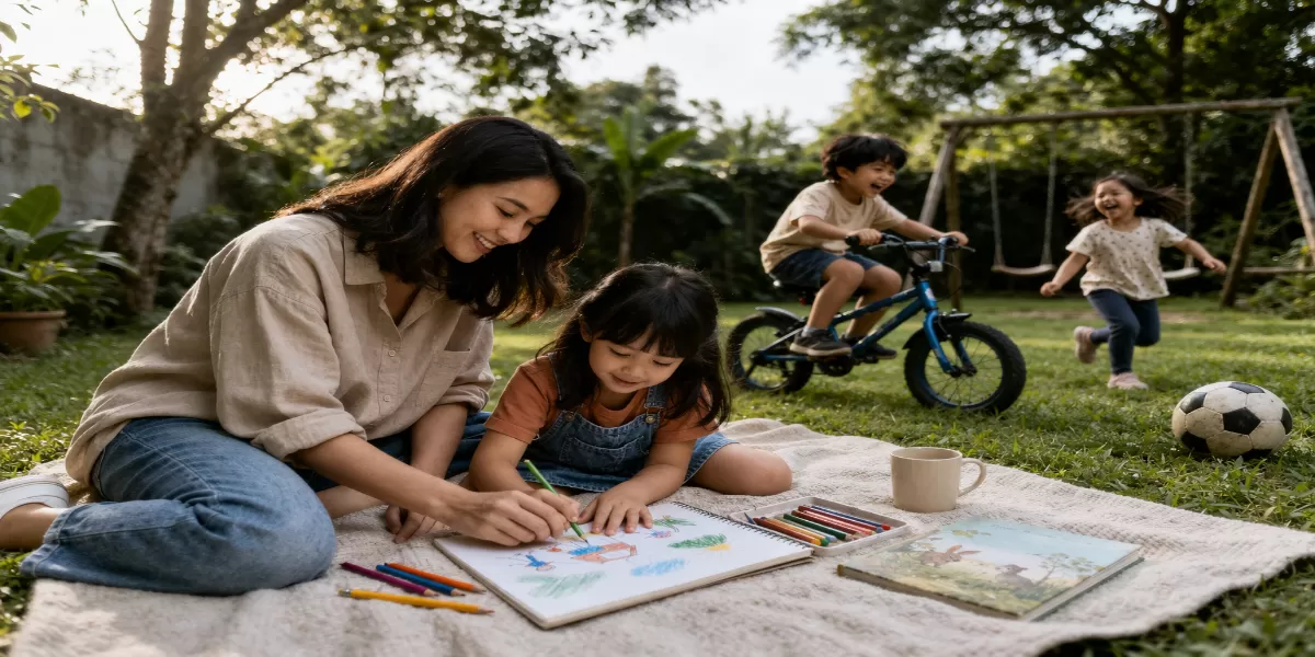 Foto ilustrasi Cara efektif membuat anak lebih suka aktivitas offline (Desain AI )