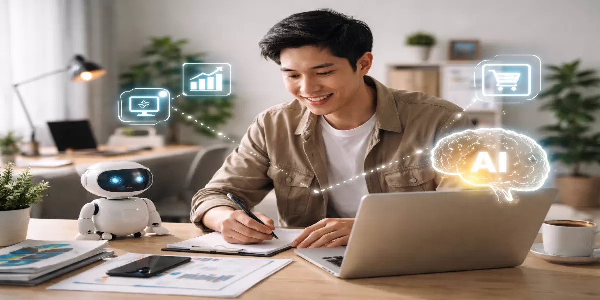 Foto ilustrasi ide bisnis berbasis AI yang bisa kamu mulai (Desain AI )