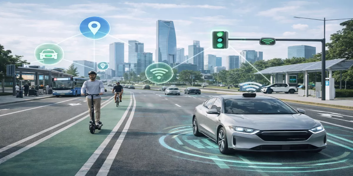 Gambar ilustrasi Smart city dan smart mobility ubah transportasi jadi lebih efisien, (Desain AI )