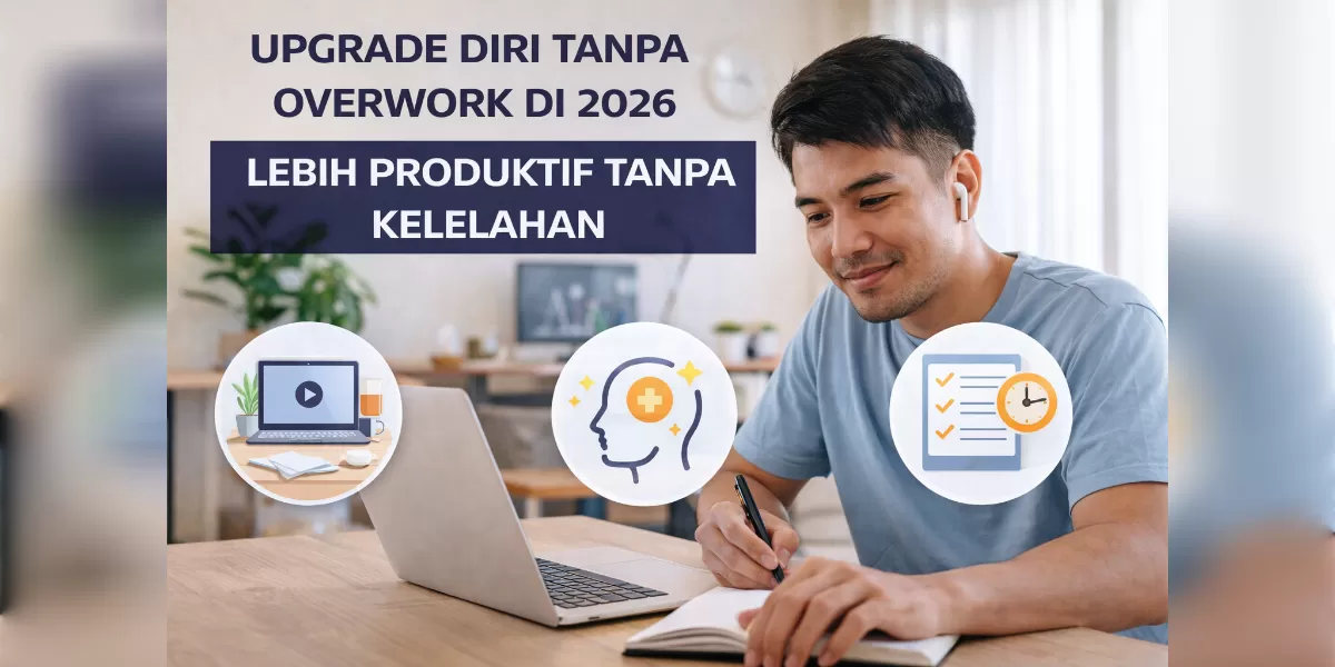 Gambar ilustrasi Cara upgrade diri di 2026 tanpa overwork (Desain AI)