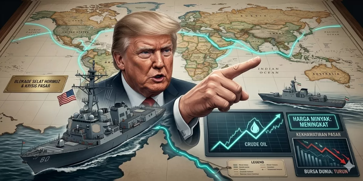Gambar ilustrasi Trump umumkan blokade Selat Hormuz (Desain AI )