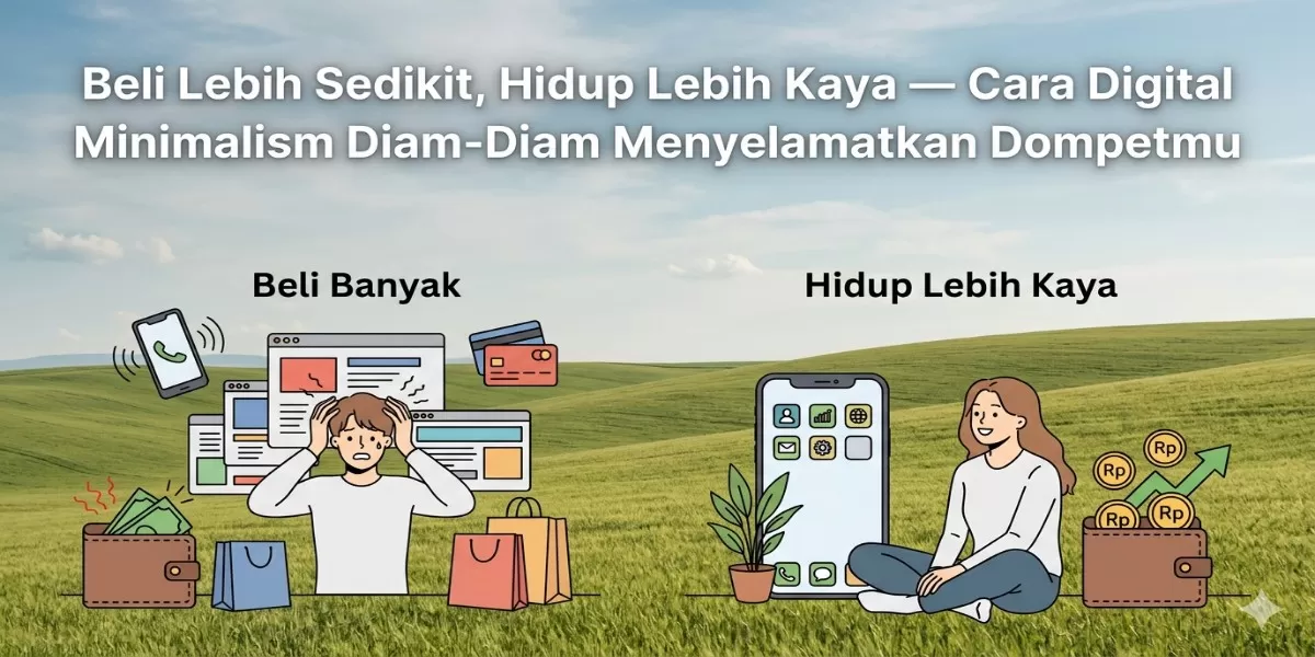 Ilustrasi Digital minimalism bantu hemat uang (Desain AI)