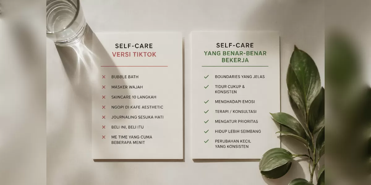 Ilustrasi Self-care viral tak selalu efektif.  (Desain AI)