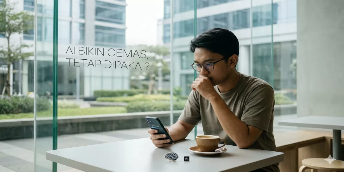 Ilustrasi AI memudahkan hidup tapi picu cemas (Desain AI )