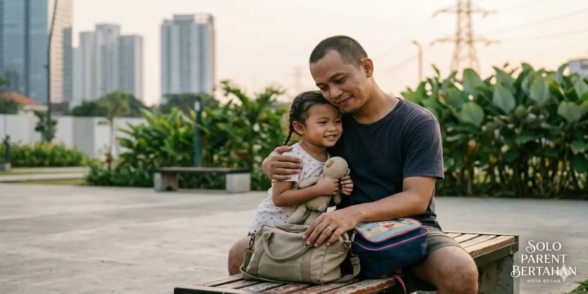 Ilustrasi Kisah solo parent di kota besar dan strategi bertahan mengasuh anak  (Desain AI )
