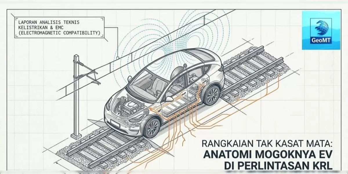 Ilustrasi Mobil listrik bisa mati di rel kereta? (Instagram @geomt_inc)