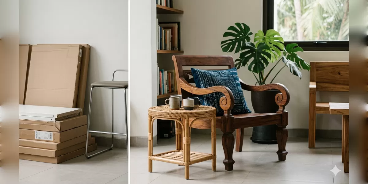 Ilustrasi Tinggalkan furnitur instagramable, warga Indonesia pilih kayu alami (Desain AI )