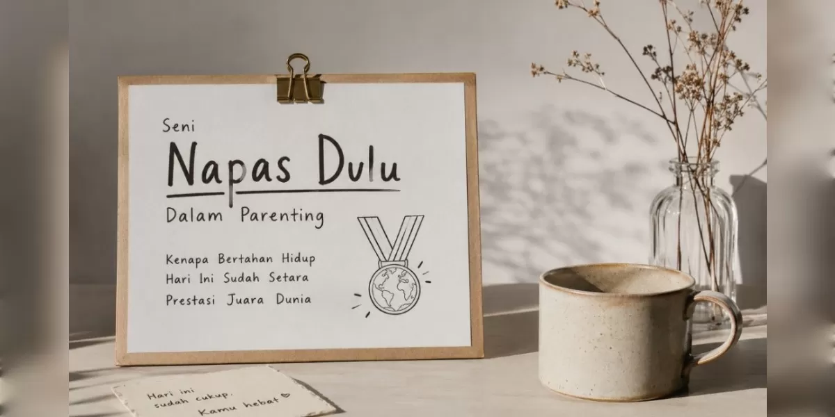 Ilustrasi Seni &ldquo;Napas Dulu&rdquo; dalam Parenting (Desain AI)