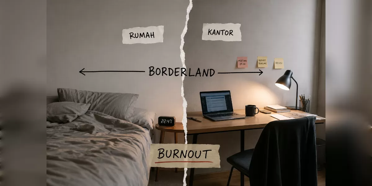 Ilustrasi Borderland Burnout (Desain AI)