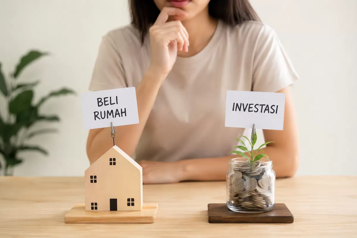 Ilustrasi Beli rumah atau investasi dulu? (Desain AI)