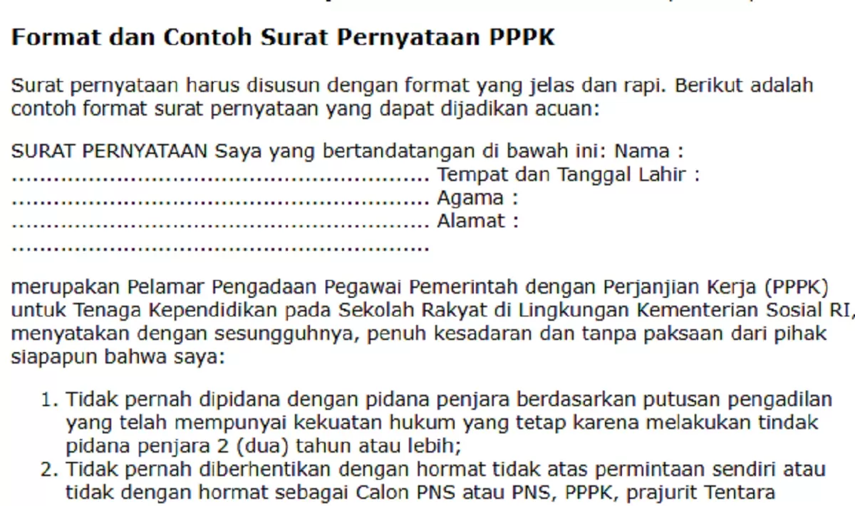Contoh surat pernyataan PPPK Tendik Sekolah Rakyat 2026 dan panduan lengkap untuk pelamar. Baca selengkapnya!