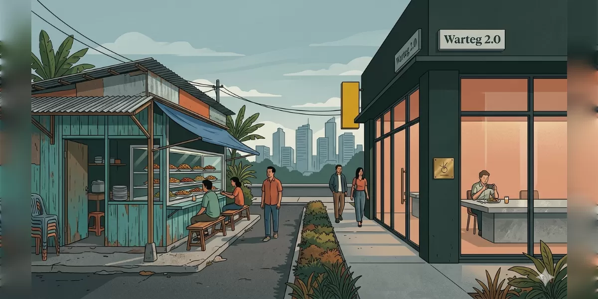 Ilustrasi Tren Warteg 2.0 di Jakarta: Alasan restoran mahal kini menyontek menu warteg (Desain AI)
