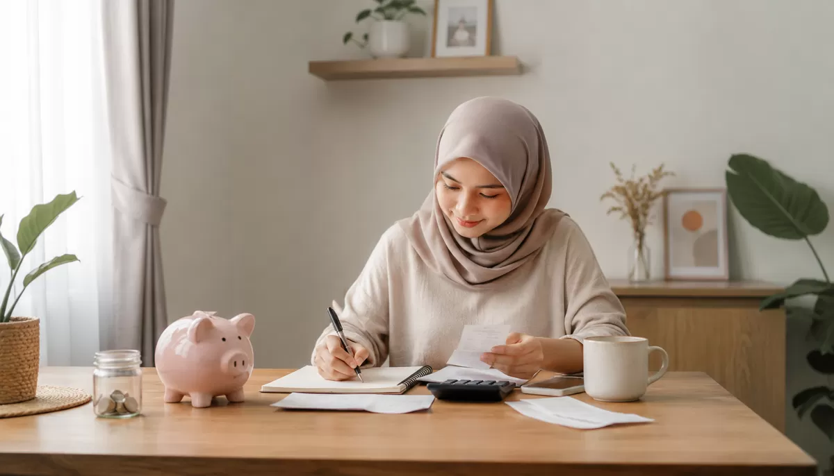 Ilustrasi Cara atur keuangan sebagai ibu rumah tangga (Desain AI)