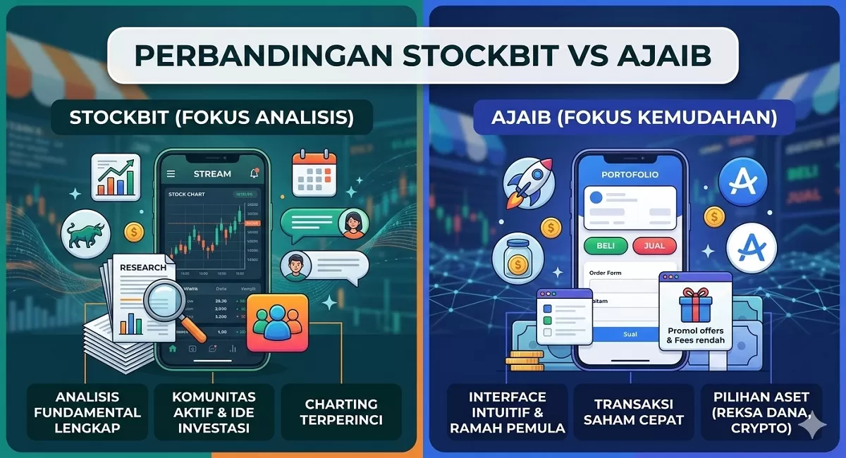 Ilustrasi perbandingan Stockbit Vs Ajaib