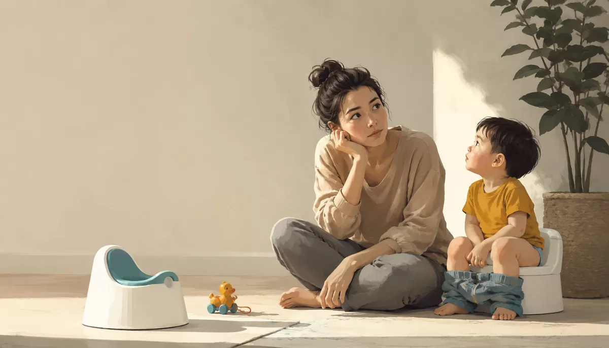 Ilustrasi Toilet training gagal terus? Mungkin yang belum siap justru orang tua (Desain AI)