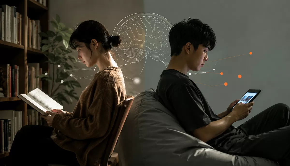 Ilustrasi Kenapa generasi sekarang lebih suka nonton daripada baca?  (Desain AI)