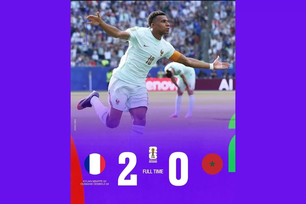 Hasil akhir pertandingan Prancis vs Maroko 2-0 di Piala Dunia 2026. (Instagram/@pengamatsepakbola)